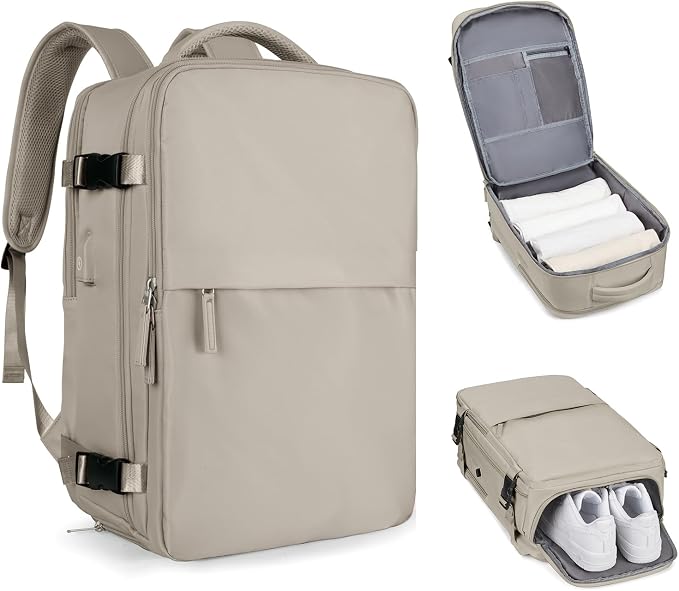 coofay Laptop Travel Backpack For Women Men Airline Approved Carry On Bags For Airplanes Underseat Luggage Backpack For Traveling On Airplane Personal Item Travel Bag For Airlines Light Brown