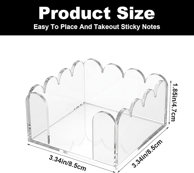 Skrfren Scalloped Acrylic Sticky Note Holder 3x3 Inch Notepad Holder with Wave Design Crystal Clear Sticky Note Holders Dispenser Thick Acrylic Desk Organizer for Office Home Dorm Classroom