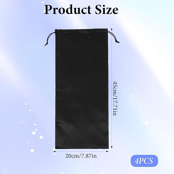 4 Pack Shoe Bags for Travel, Satin Fabric Shoe Bag with Drawstring for Men Women, Black Shoes Storage Bags for Travel Protecting Storing Shoes, Washable & Reusable, 17.7× 7.9 In (Black)