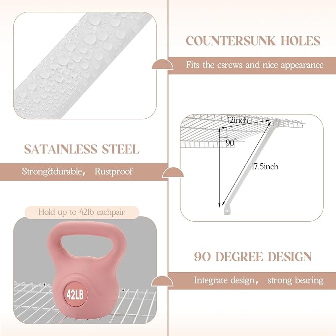 2 Pcs Support Brackets for 12in Wide Shelving Wire Wire Shelf Brackets Closet Rod Bracket Closet Support Bracket with Anchors and Pins for Installation Wires Shelving Supports Closets