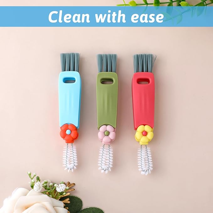 Qianyu 3 Pack 3 in 1 Cup Lid Cleaning Brush Set Multifunctional Insulation Bottle Cleaning Brush Mutipurpose Tiny Silicone Cup Crevice Cleaner Multicolor Home Kitchen Cleaning Tools