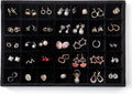 Large Jewelry Organizer for Drawer Insert Velvet Stackable Jewelry Trays for Earring Necklace Bracelet Ring Display (Black, 35 Grids)