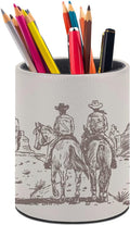 Western Desert Cowboy Pen Holder Pencil Cup for Desk Organizer | Cute Makeup Brush Holder PU Multifunctional Office Suppliesfor Decor Home Classroom School