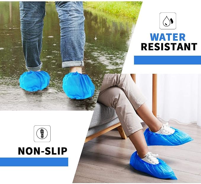 Green Convenience 200 Pack 100 Pairs Disposable Shoe Covers Boot Cover Waterproof, Dust proof, The Size Fit Most, Non-slip, Blue, Protect Your Shoes, Floor, Carpet