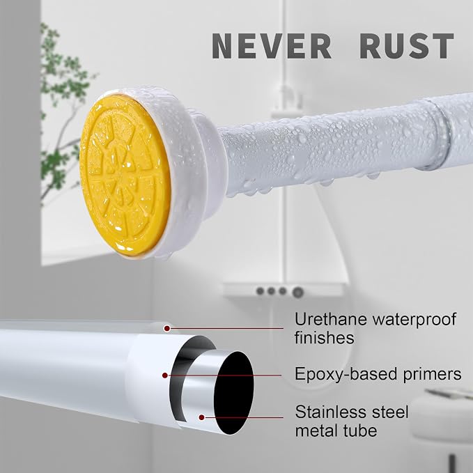 Thestoa Shower Curtain Rod Adjustable 43-92 inch, 1"Diameter Spring Tension Curtain Rod No Drill, Anti-Rust Non-Slip Shower Rod, White Shower Curtain Rod for Bathroom Tension