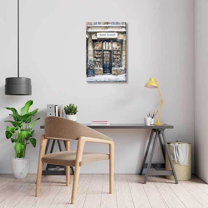 Winter Snowy Bookshop Art Aesthetic Poster Canvas Wall Art Decoration Living Room Home Decor Bedroom Decoration Poster Unframed16x24inch