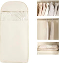Space Saving Hanging Garment Bag with Compression Zipper. | For Closet Storage, Garment Bag for Coats and Down Jackets.(Beige,L)