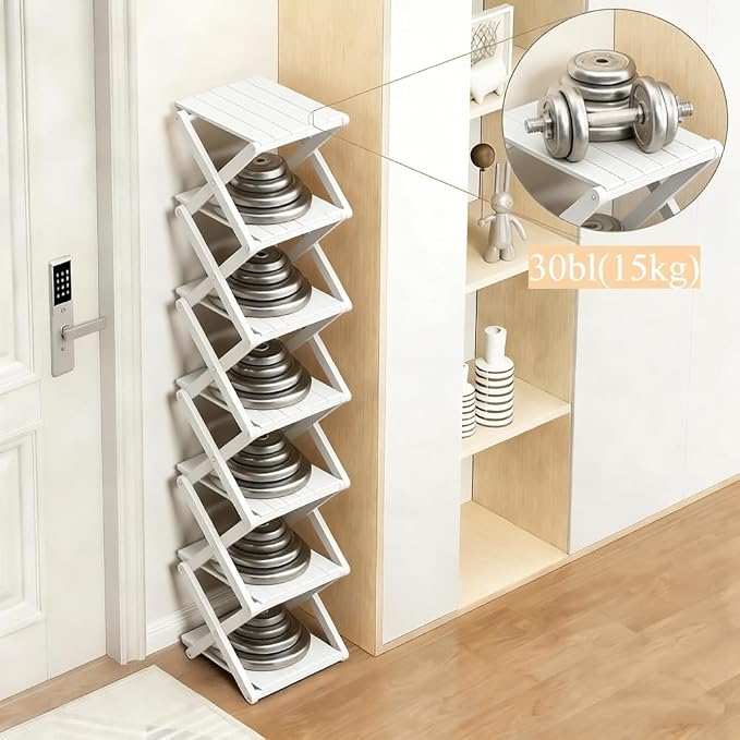 Bamboo Shoe Rack - No Assembly Required, Tall Narrow Foldable Shoe Organizer, Space-Saving Multifunctional Shelf for Entryways, Corners, Bedrooms, Balconies, 4 Layer White (Reinforced And Thickened )