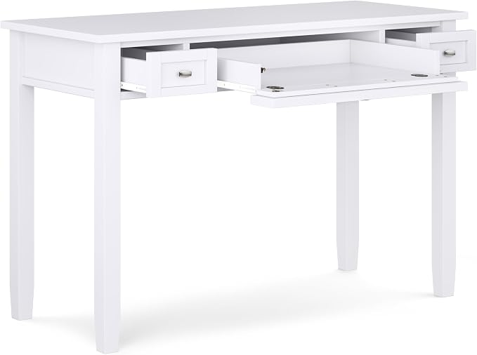 SIMPLIHOME Warm Shaker Desk - 48 Inch Wide Solid Wood Writing Desk in White, Transitional Home Office Computer Table for Workspace or Study with Flip-Down Keyboard Tray and 2 Drawers