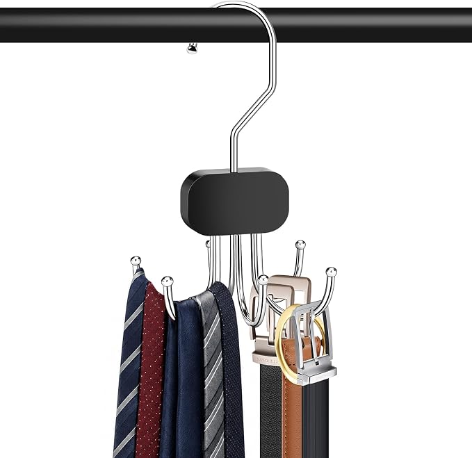 Belt Hanger for Closet, 1PCS Belt Organizer for Closet 360°Rotating Max 24 Belt, Tie Rack Hanger for Closet Tie Organizer for Closet Belt Holder for Closet for Belt,Tie,Tank Top,Bra,Scarf,Hat