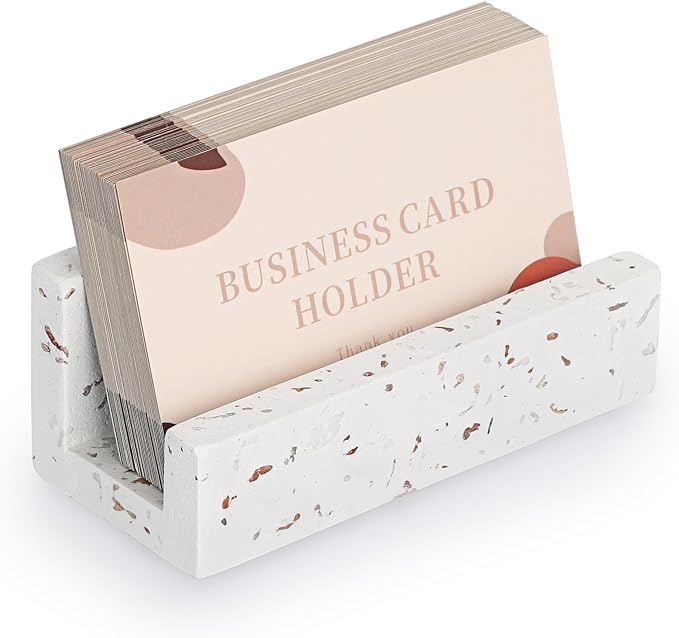 Hipiwe Business Card Holder for Desk Terrazzo Business Card Display Stand | Desktop Cards Display Stand for Women Men Concrete Business Card Stand Organizer for Office