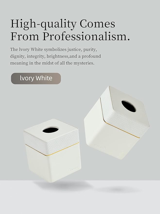 Tissue Box Holder Cover Square, Modern PU Leather Decorative Tissue Cube Holder Organizer-Woven White