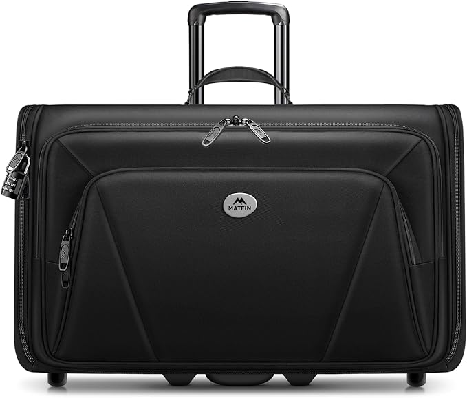 MATEIN Carry On Garment Bag with Wheels, Wheeled Garment Travel Suit Bag | For Airline Travel, 2 Packing Cubes, 22x14x9, Business 2 Wheel Luggage Suitcase, Fits 17.3" Laptop, For Men Women, Black