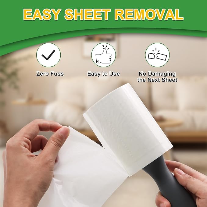 Lint Roller Pet Hair Value Pack of 250 Sheets, Extra Sticky Lint Remover for Dog & Cat Fur, Clothes, Furniture, Couches Reusable Lint Remover for Fuzz, Fluff & Hair(White)