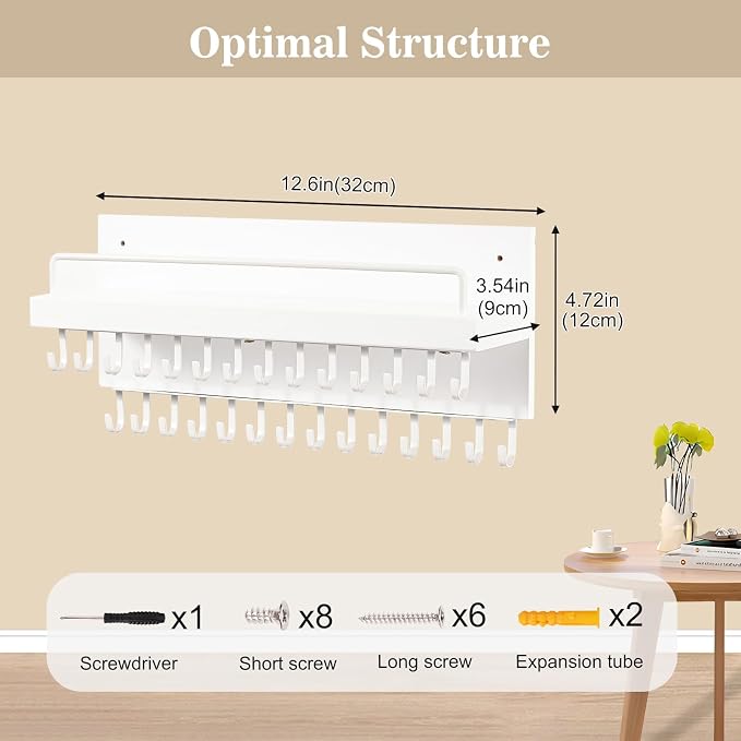 Lolalet Necklace Holder for Wall, Hanging Jewelry Organizer -White | 28 Hooks Wooden Wall Mount Jewelry Organizer with Perfume Shelf, Holds Necklaces, Bracelets & Accessories, Tangle-Free