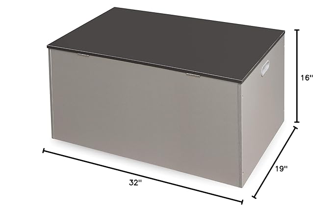 Badger Basket Flat-Top Toy Storage Chest in Grey with Charcoal Lid– Spacious, Safe Toy Box with Dual Safety Hinges and Anti-Pinch Slot