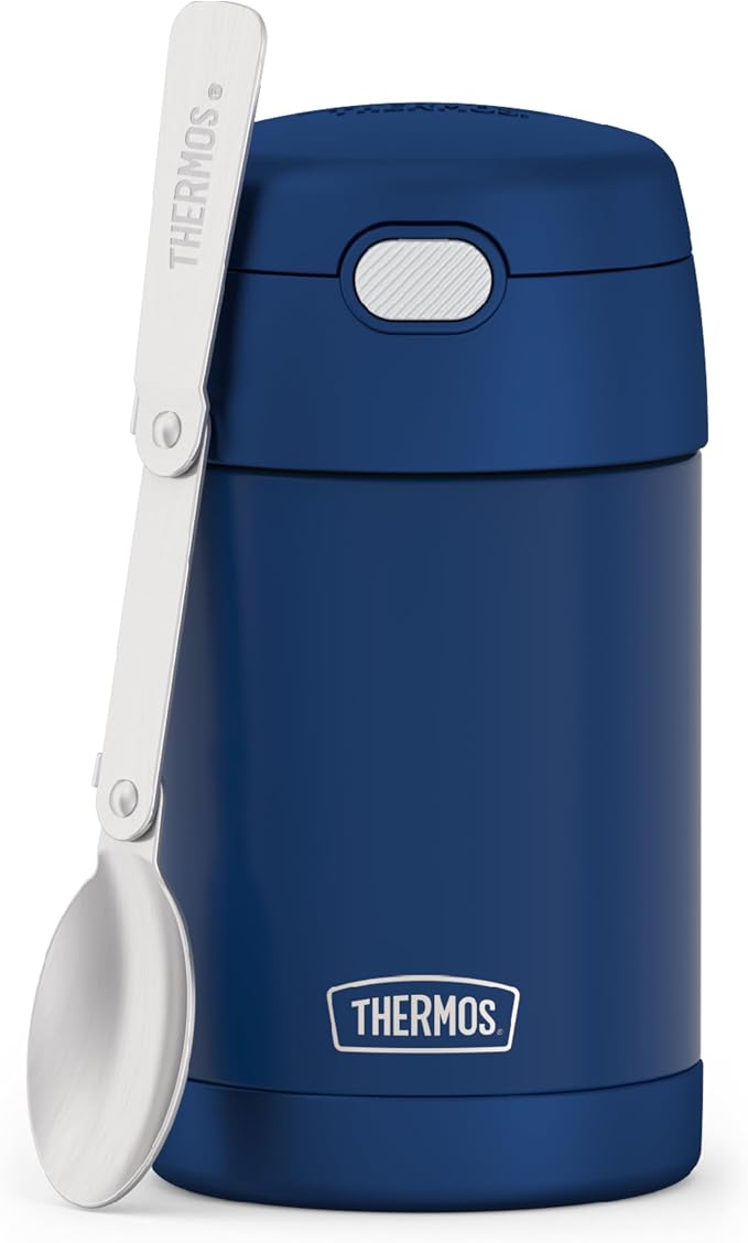 THERMOS FUNTAINER Insulated Food Jar – 16 Ounce, Navy – Kid Friendly Food Jar with Foldable Spoon