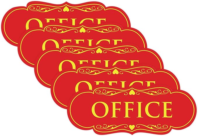 All Quality Designer Office Sign | Easy Installation - Red/Yellow - Large (5 Pack)