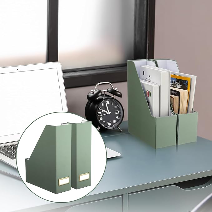 Feifeiya Magazine Holder Set of 6 Sturdy Cardboard Magazine File BOY7116 Beautiful Desk Book Organizer and Storage Box for Documents, Magazines Holder Rack for Shelf Home Office Classroom(Sage Green)