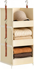 DIMJ Hanging Closet Organizer - 3-Tier Modular Hanging Shelves with Zippers Hooks, Collapsible Baskets for RV, Dorm, Small Spaces, Fabric Storage Bins for Clothes, Handbags