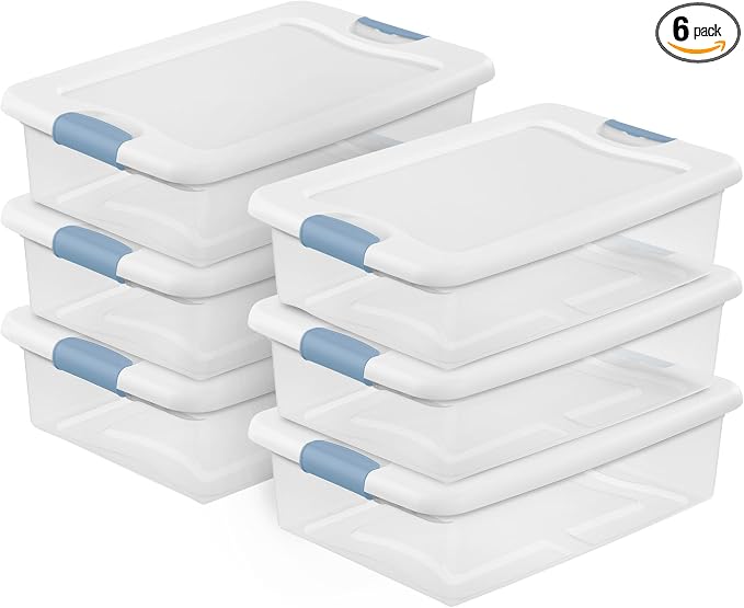 Sterilite 6-Pack Latching Box, Under Bed Storage Bins with Lids, Clear Plastic, 32 Quart - Heavy-Duty Organizing Containers for Closet, Bathroom, and Office