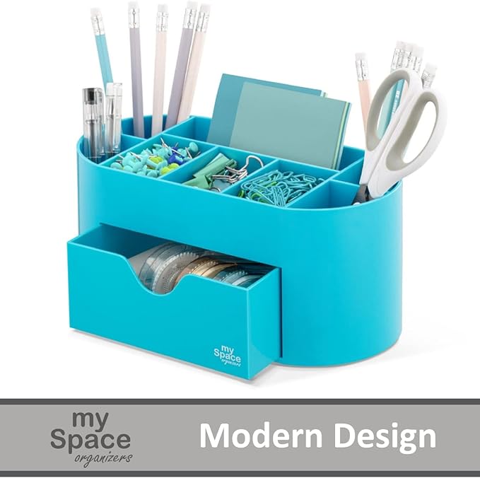 My Space Organizers Blue Desk Organizer for Office Supplies and Desk Accessories - Pen Holder Desktop Organization for Room College Dorm Home School (Blue)