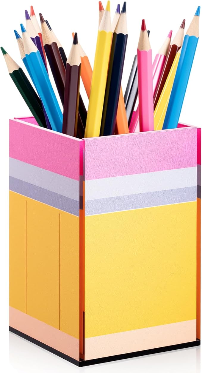 Weysat 1 Pcs Acrylic Pencil Shaped Pen Holder Cup for Desk Acrylic Desk Accessories Stationery Make up Brush Storage Organizer Back to School Gift for Teacher Classroom School Office Storage