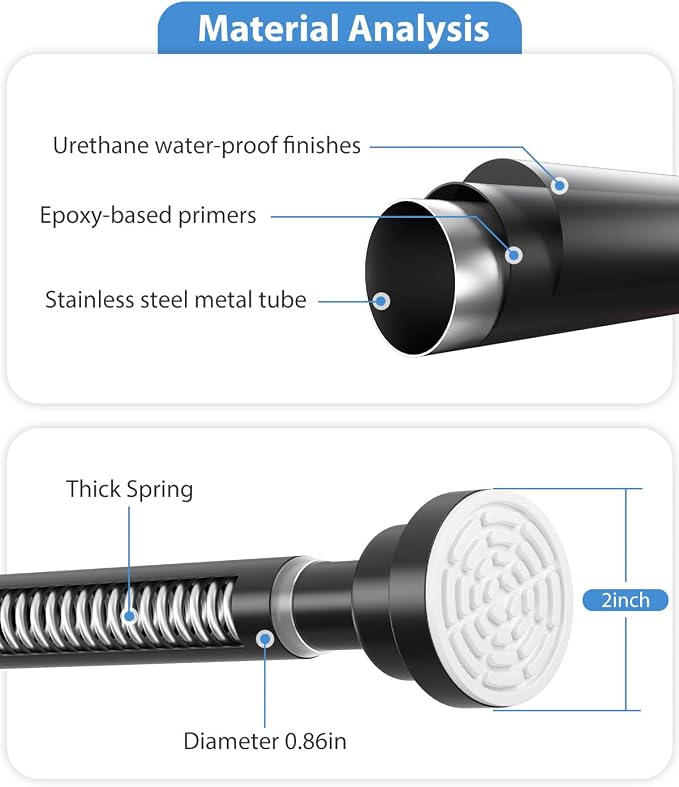 2Pack Spring Tension Curtain Rod 30-63Inch Tension Rod for Windows Black Curtains Rod Pressure Adjustable Curtain Rods No Drilling Spring Curtain Rod Tension Rods for Doorway,Windows,Bedroom,Closet