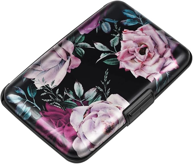 Coco Rossi Credit Card Holder RFID Aluminum Small Mini Wallet Women | Metal Wallet, Business Cards Holder, ID Case, Slim Sleeves, Womens Girls Gift, Carry Proof Wallets for Travel, Dark Roses