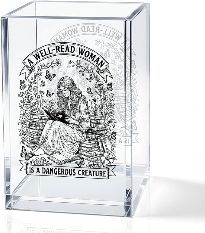 A Well-read Woman Is A Dangerous Creature Acrylic Pencil Holder Cup, Funny Floral Books Desk Organizer for Book Lover Bookish Booktrovert Readers, Women Empowerment Gifts for Mom Sister BFF