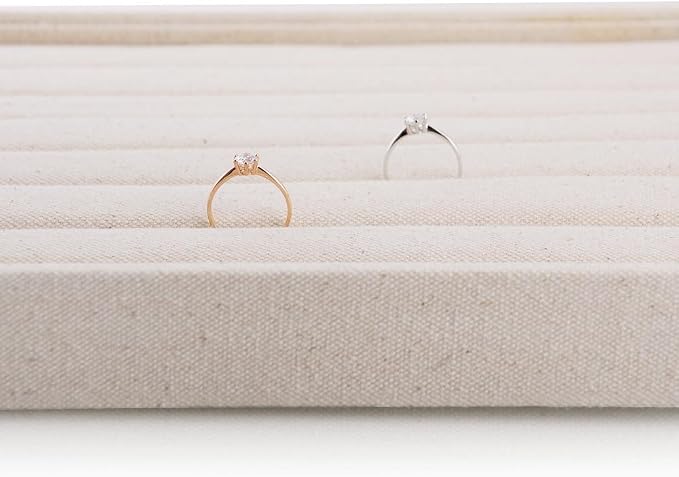 Oirlv Linen 7 Lines Ring Storage Tray Rings Showcase Display Organizer Plate