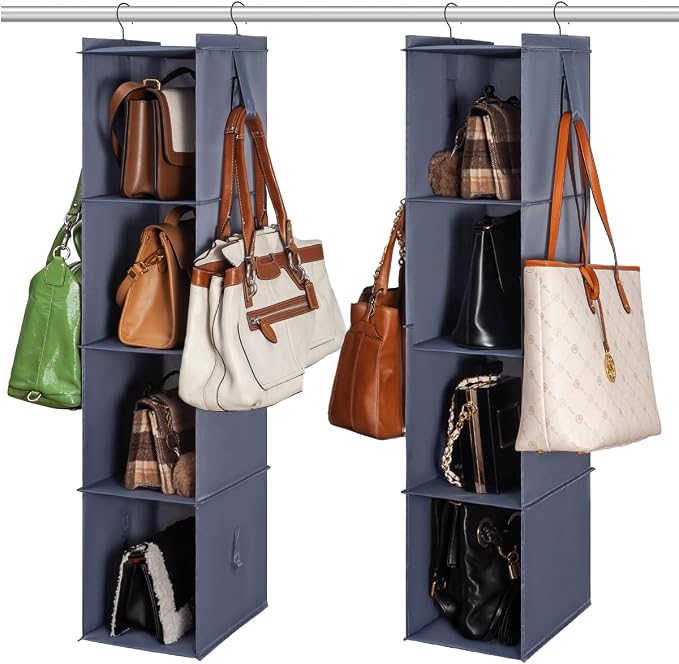 Hanging Closet Organizer Storage Shelf Rack Bag Sweater Hat Shoe | Hang Closet Organization Storing Shelves Rack Display, for Purse Handbag Clothes Hats Shoes, Space Saver Oxford Cloth 2 Pack