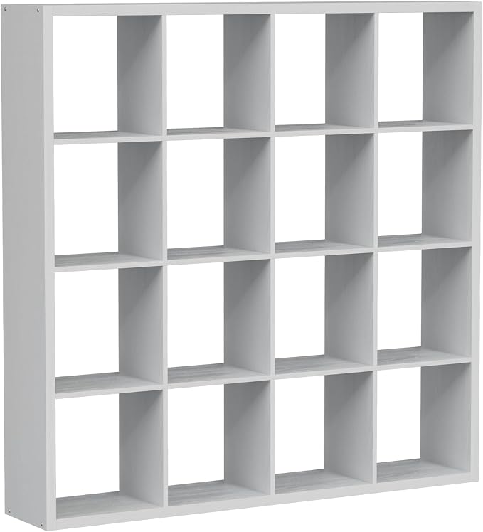 16-Cube Storage Organizer Bookcase, Thick Frame Wood Grain Storage Shelf, Rectangular Cube Open Back Display Unit, 48.8x9.4x48.8 Inches for Living Room, Bedroom, Home Office, White