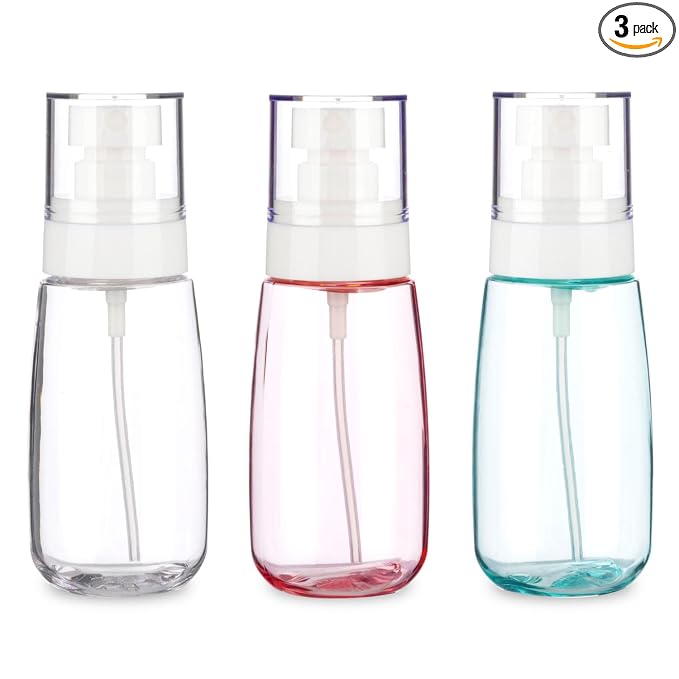 3 Pack 2.7oz/80ml Small Spray Bottle, Plastic Spray Bottles, Fine Mist Travel Spray Bottle for Hair and Face, with 9pcs Labels