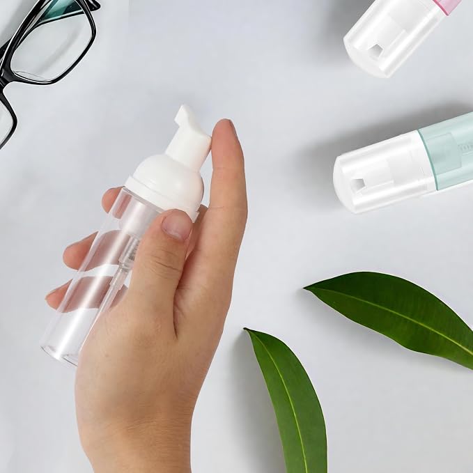3pcs 2oz Small Size Mousse Plastic Travel Foam Pump Bottle - Portable Foaming Empty Bottle Dispenser for Hand Soap, Shampoo, Lash Cleanser - Well Suited for Travelers Daily Use (60ml)