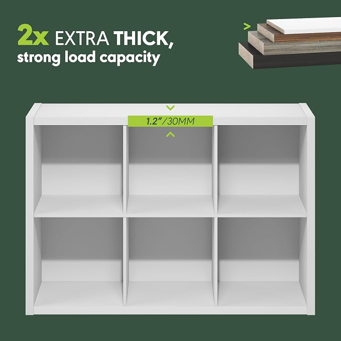Furinno Cubic 6-Cube Closet Organizers and Storage, Closet Organizer, White | Open Shelf Closet Storage, Closed Back, Extra Thick Frame, for Wardrobe, Bedroom, Living Room