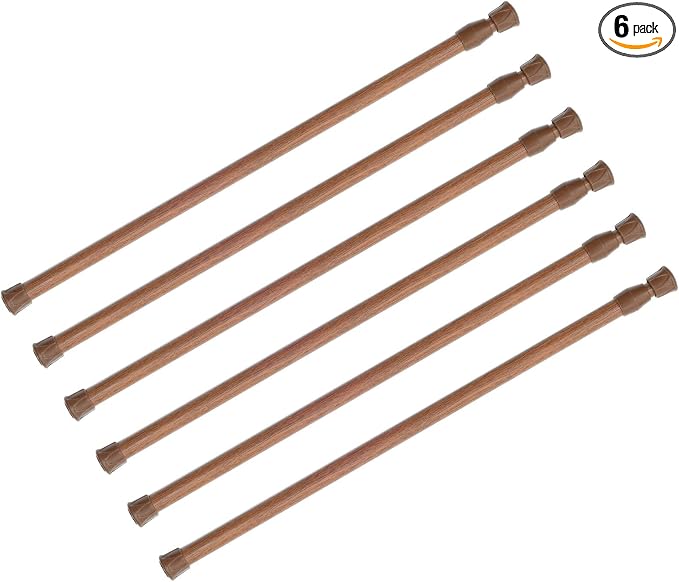 KXLife 6 Pack Spring Tension Curtain Rod for Window 28 to 48 Inch, Oak | Adjustable Expandable Small Curtain Tension Rods No Drill for Kitchen, Bathroom, Doorway, Cupboard