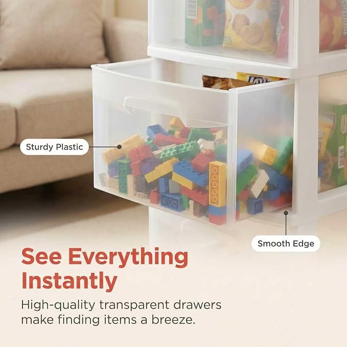 3 Drawer Plastic Storage Cart, Clear Rolling Home Office Organizer WHITE | Removable wheels switch between rolling mobility & stationary stability for any room.