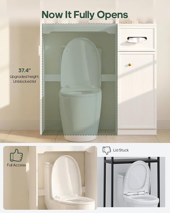 7-Tier Over Toilet Storage Cabinet, 2-in-1, Separable Bathroom Storage | Over-Toilet and Tall Narrow Cabinet, with Doors, Adjustable Shelf, Big/Small Room, Laundry, Tissue Holder, Anti-Tip, White