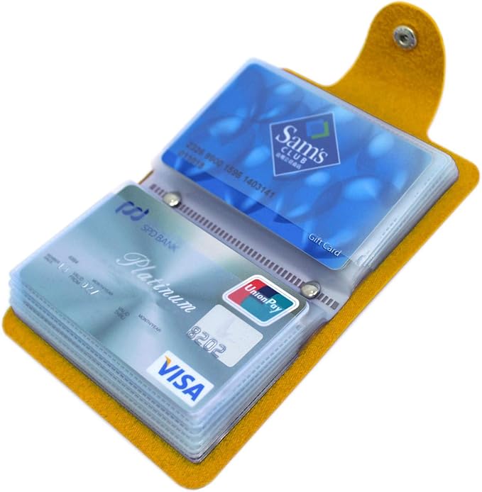 Soft Leather Credit Card Holder for Men & Women Bank Card Case with 24 Durable Plastic Insert Slots Slim Pocket Wallet ID Card Organiser Business Card Case Purse (Yellow)