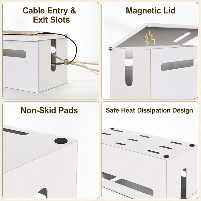 0.6mm Metal Cable Management Box - Large Cable Organizer Box and Power Strip Box for Electrical Cord Hiding, Home Office Floor Cables Hider, TV Wires Storage Organization