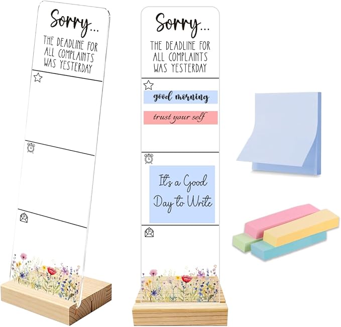 Sticky Notes Monitor Memo Board with Removable Wooden Base Sorry The Deadline for All Complaints was Yesterday Funny Quote Message Board Portable Sticky Note Holder Sarcastic Office Desk Decor