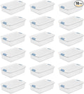 Sterilite 18-Pack Latching Box, Clear Plastic Under Bed Storage Bins with Lids, 32 Quart - Large Stackable Tote Organizer Containers for Closet, Bedroom, Bathroom, and Office Organization