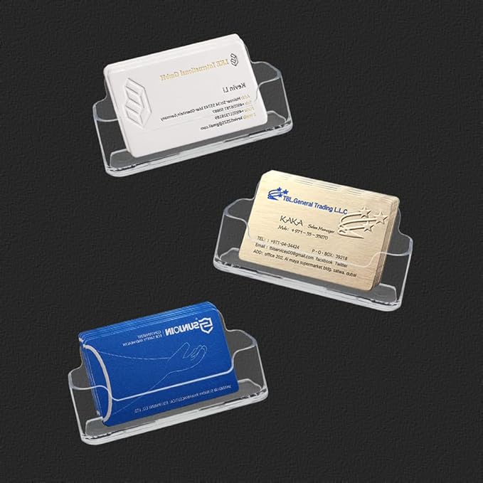 HSYMQ 4 Pack Business Card Holder for Desk, Clear Acrylic Plastic Business Cards Display Holders Stand, Fits 30-50 Business Cards