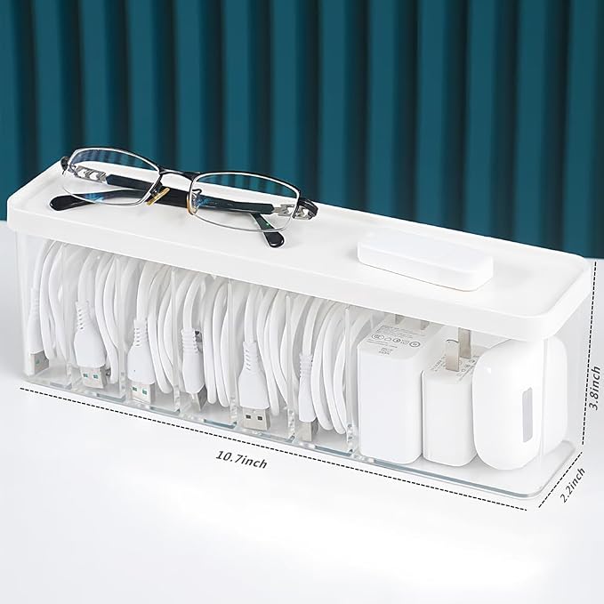 Charger Cable Cord Storage Organizer Box - Easy Storage Without Cable Ties - 1 Pack With Lid