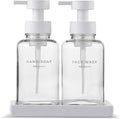 MaisoNovo Glass Foaming Soap Dispenser 14 Oz | Glass Bottles Pumps x 2 Clear with Tray