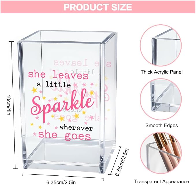 She Leaves A Little Sparkle Wherever She Goes Acrylic Makeup Brush Organizer Holder, Girl Power Vanity Desk Organizer Accessories for Office Decor, Inspirational Gifts for Women Daughter Sister