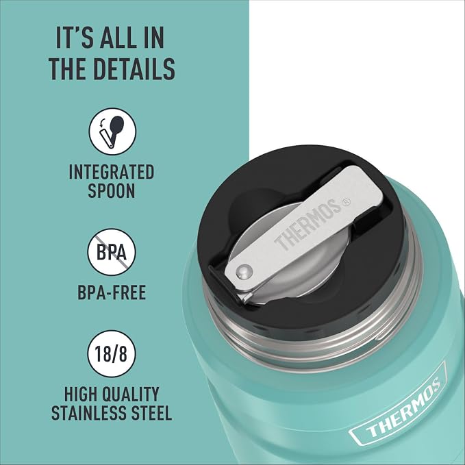 THERMOS Stainless King Vacuum-Insulated Food Jar with Spoon, 16 Ounce, Matte Teal