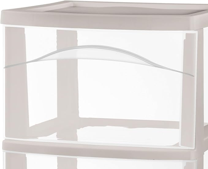 Sterilite 2 Pack 3 Drawer Storage Cart, Rolling Organization, Grey Pumice