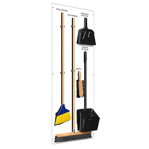Clean & Sweep 5S Shadow Board/Wall Mount Broom Holder, 68" x 30" Board, 5S Cleaning Station - with Broom and Dustpan Set Included, Made in The USA by AccuformNMC, White/Black, PSB116WTBK